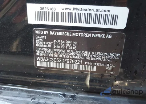 2013 BMW 320I xDrive из США, поврежденный, VIN WBA3C3C53DF979221